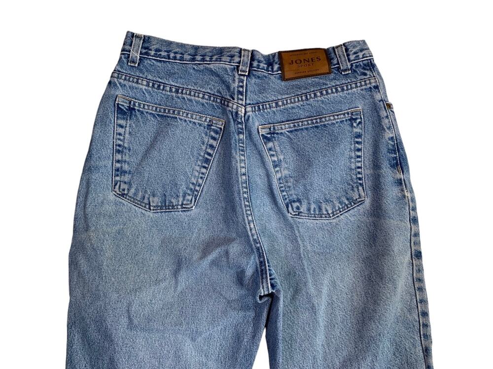 Vintage JONES SPORT High Waist Mom Jeans Classic Blue Leather Tag Logo Size 12